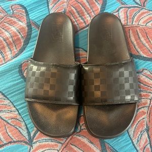 All Black Checkered Vans Slides